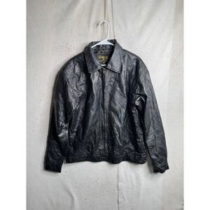 Leather & Soul Mens Black Genuine Leather Patchwork Zip Up Jacket Large 8660